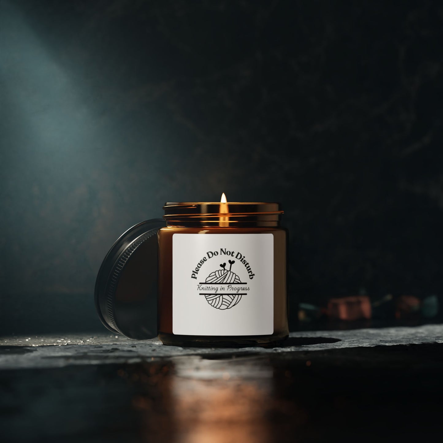 Knitting in Progress Soy Candle — 'Please Do Not Disturb' Amber Jar
