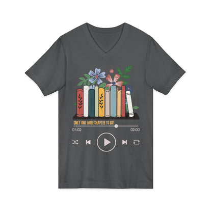 Audio Book Lover V‑Neck Tee  Only One More Chapter to Go Floral Bookshelf T‑Shirt