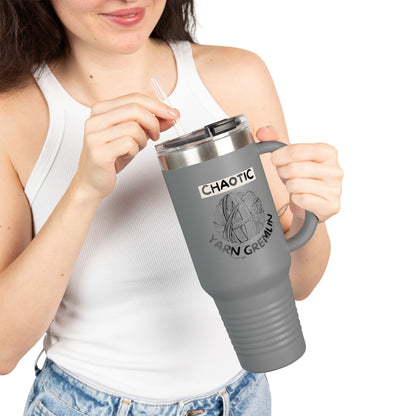 40oz Insulated Travel Mug — "Chaotic Yarn Gremlin" Knitting Lover Tumbler