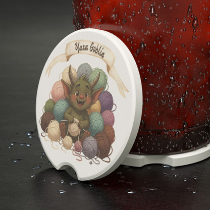 Yarn Goblin Soapstone Car Coaster — Cute Knitting-Themed Cup Holder Mat