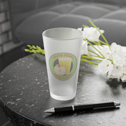 Frosted 16oz Pint Glass – "Drink More Hard Cider" Apple Logo