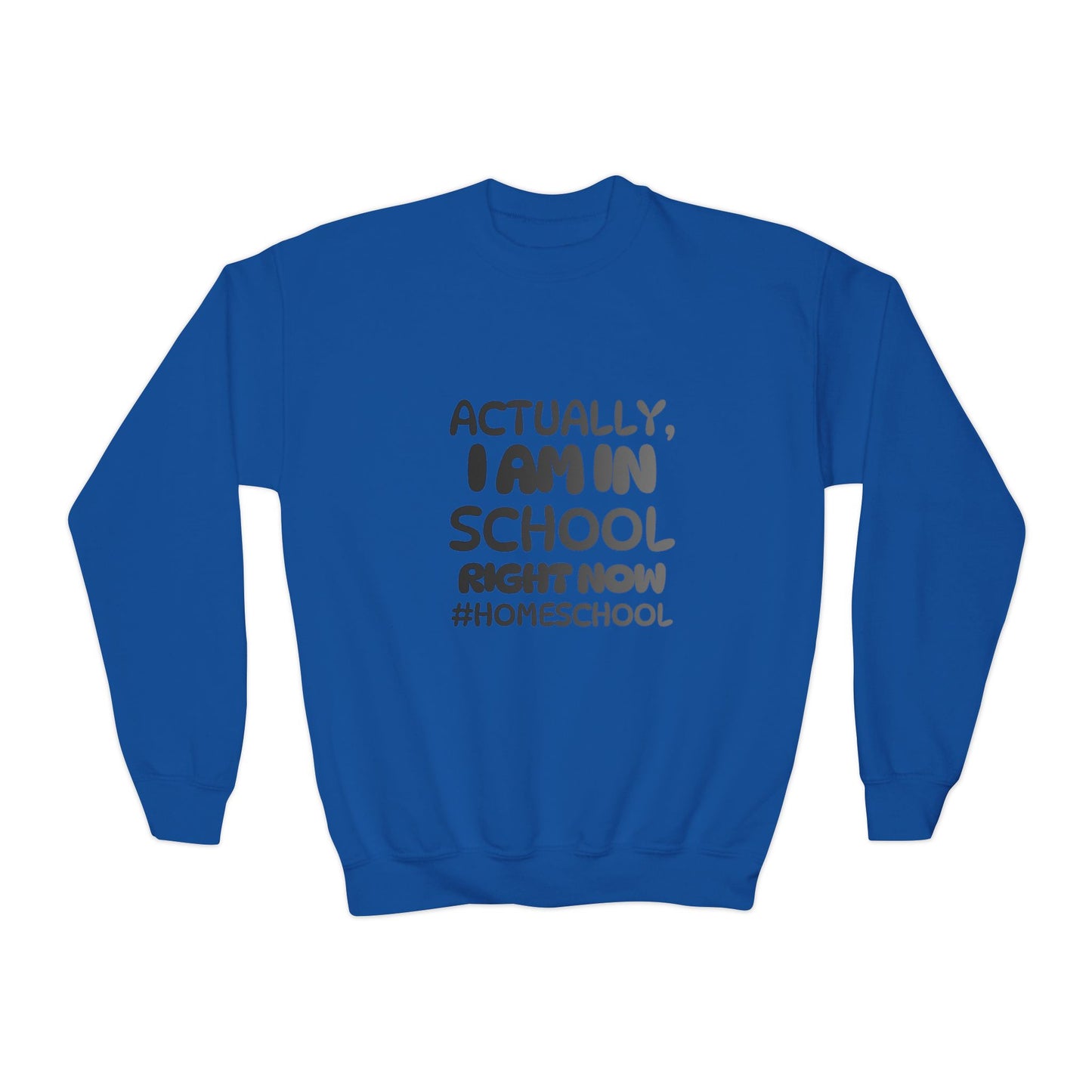 Actually I Am In School Right Now Homeschool Youth Sweatshirt  Funny Homeschooling Kid Shirt