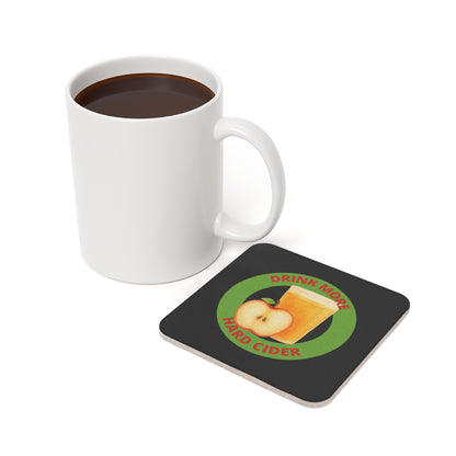 Drink More Hard Cider Cork Back Coaster — Apple Cider Bar Drink Coaster