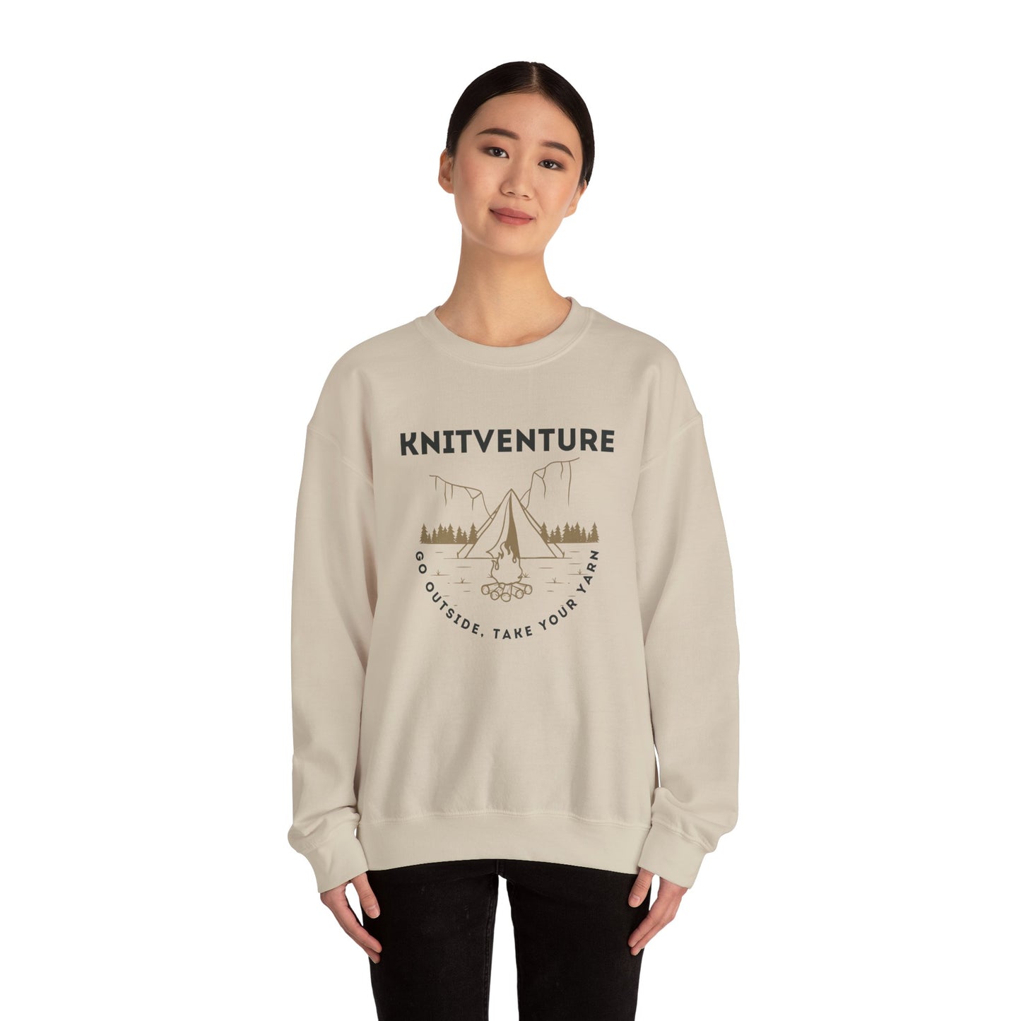Knitventure Crewneck Sweatshirt – Camping Knitwear ‘Go Outside, Take Your Yarn’