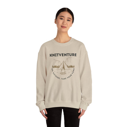 Knitventure Crewneck Sweatshirt – Camping Knitwear ‘Go Outside, Take Your Yarn’
