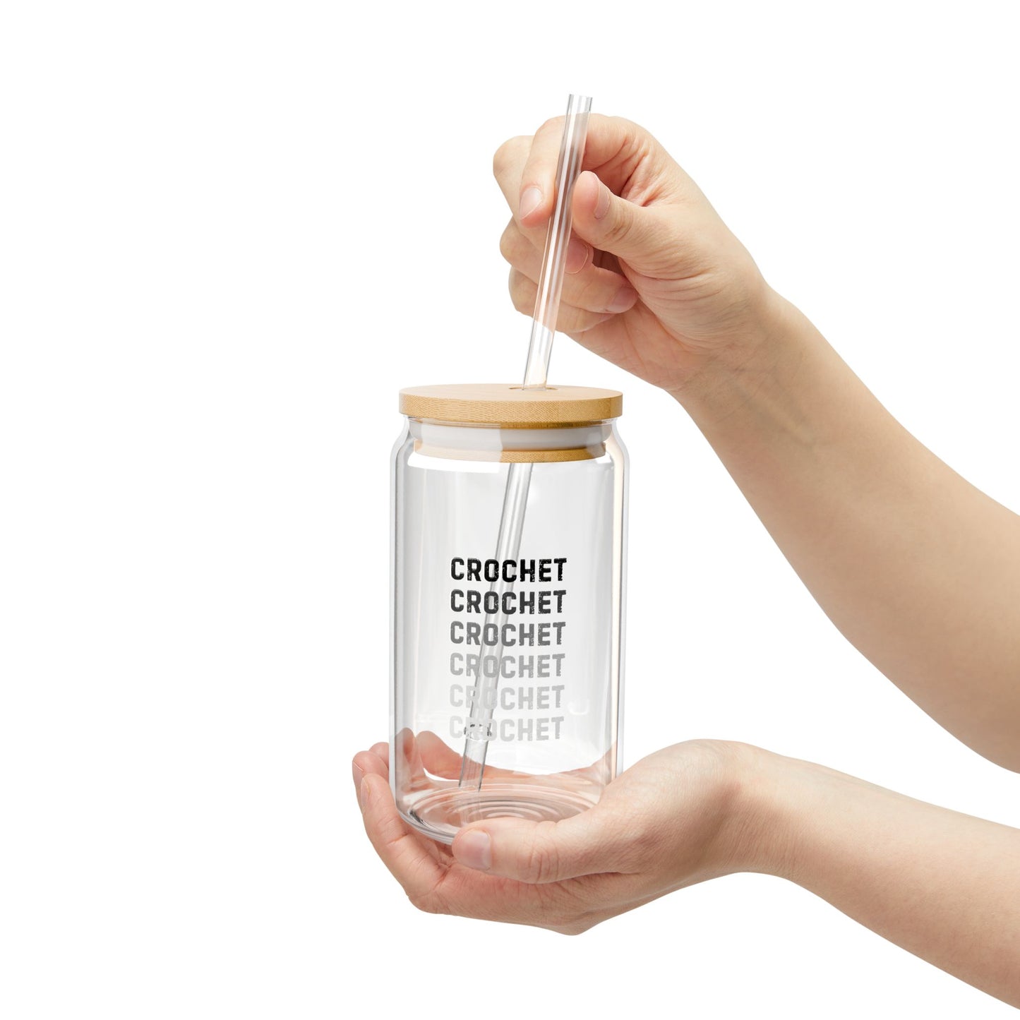 Crochet Glass Sipper Tumbler — 16oz Reusable Straw Cup