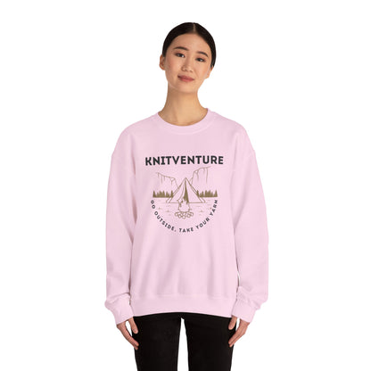 Knitventure Crewneck Sweatshirt – Camping Knitwear ‘Go Outside, Take Your Yarn’