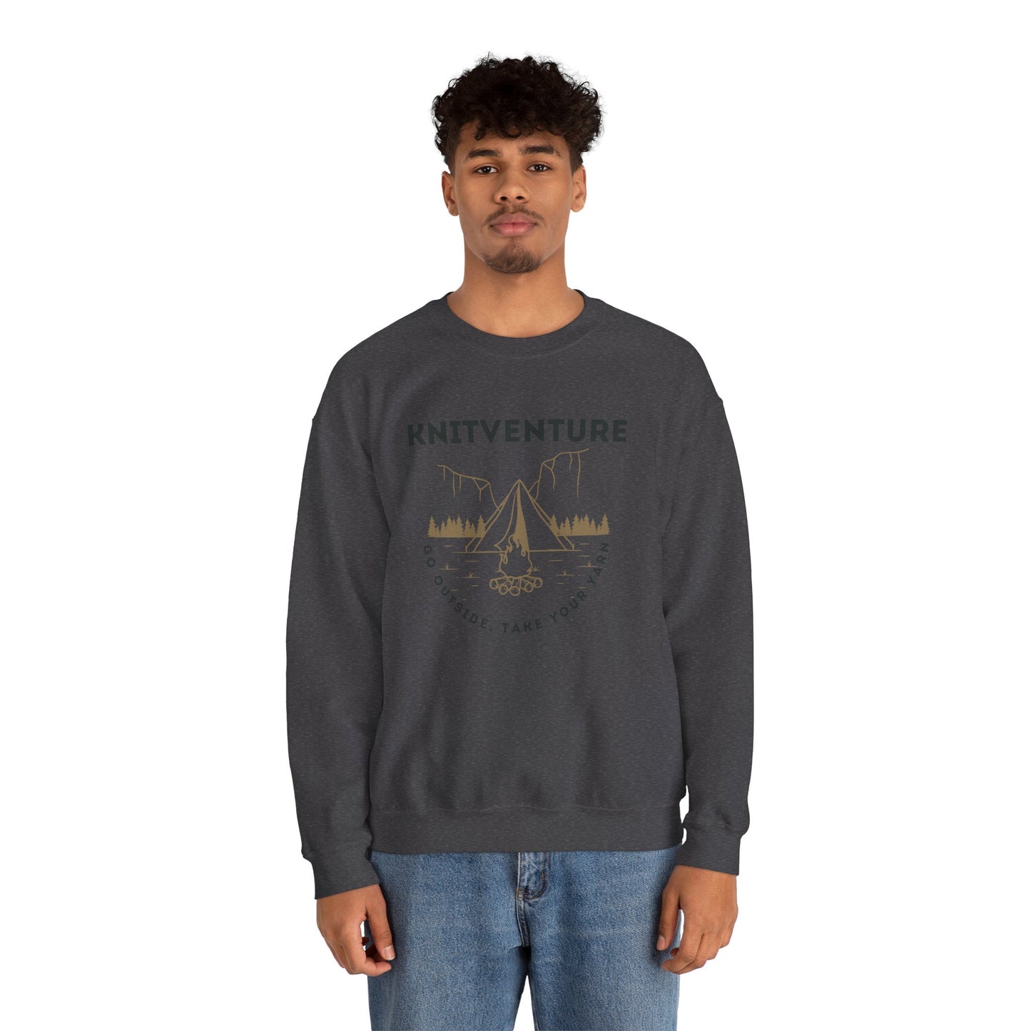 Knitventure Crewneck Sweatshirt – Camping Knitwear ‘Go Outside, Take Your Yarn’