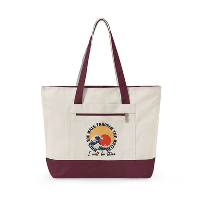 Canvas Tote Bag — Vintage Wave Sunset ‘I Walk the Waves’ Zippered Tote