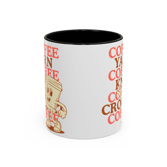 Coffee, Yarn, Knit, Crochet Coffee Mug | Retro Coffee Cup Design