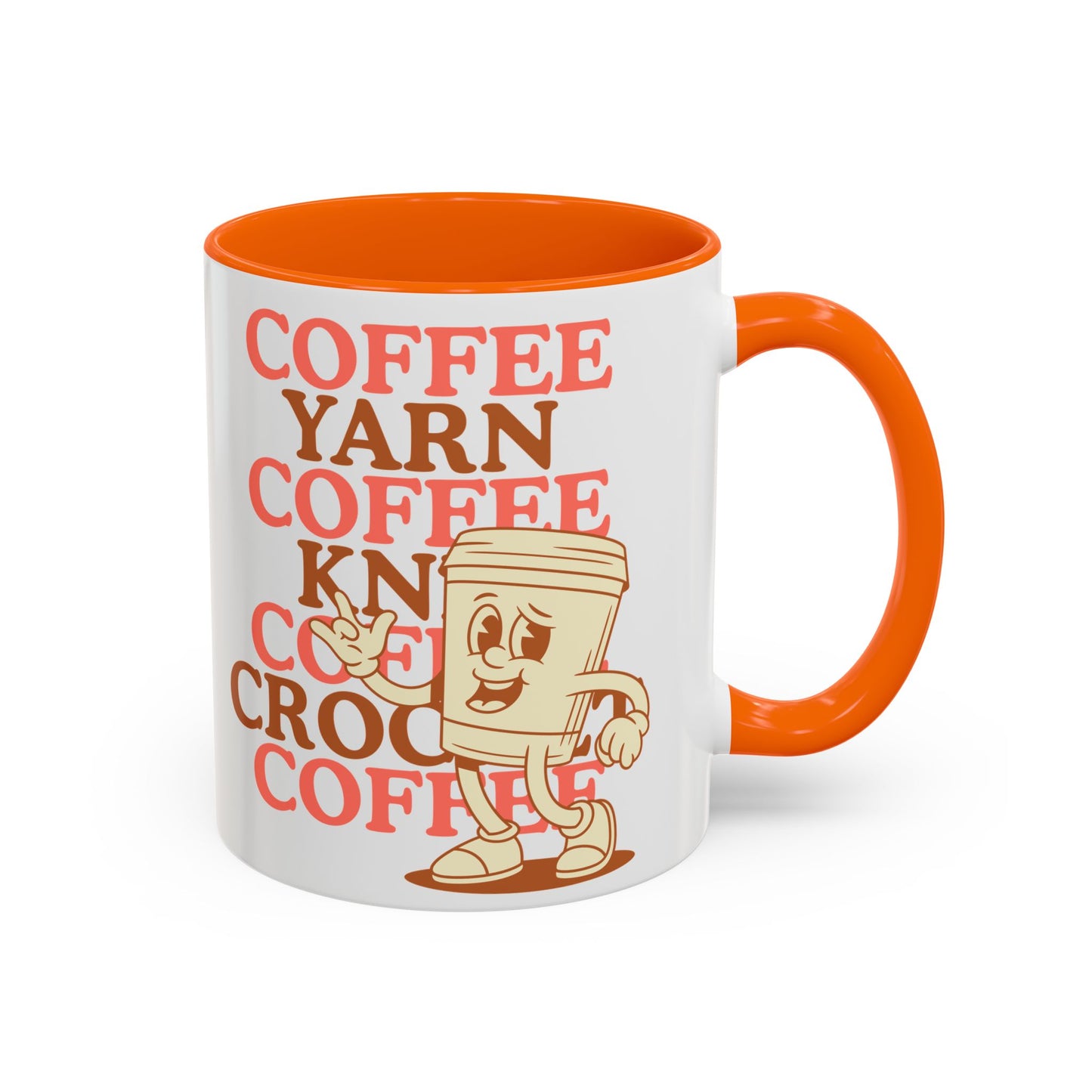 Coffee, Yarn, Knit, Crochet Coffee Mug | Retro Coffee Cup Design