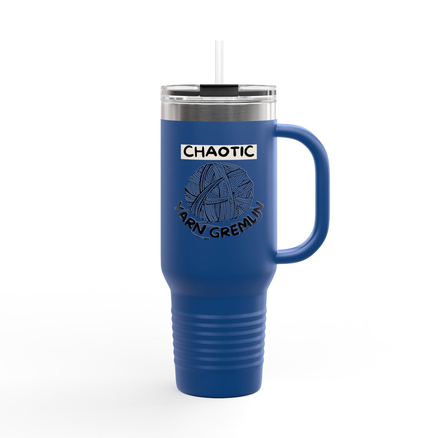 40oz Insulated Travel Mug — "Chaotic Yarn Gremlin" Knitting Lover Tumbler