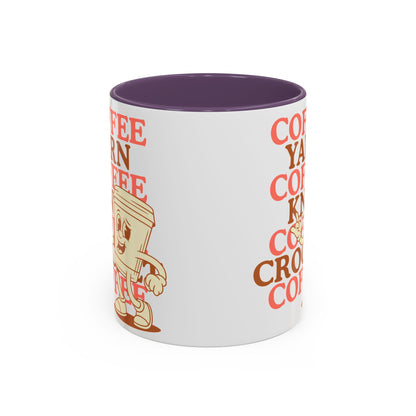 Coffee, Yarn, Knit, Crochet Coffee Mug | Retro Coffee Cup Design
