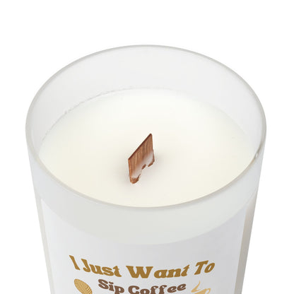 Candle — "I Just Want To Sip Coffee And Play With Yarn" Scented Frosted Glass Candle, 11oz
