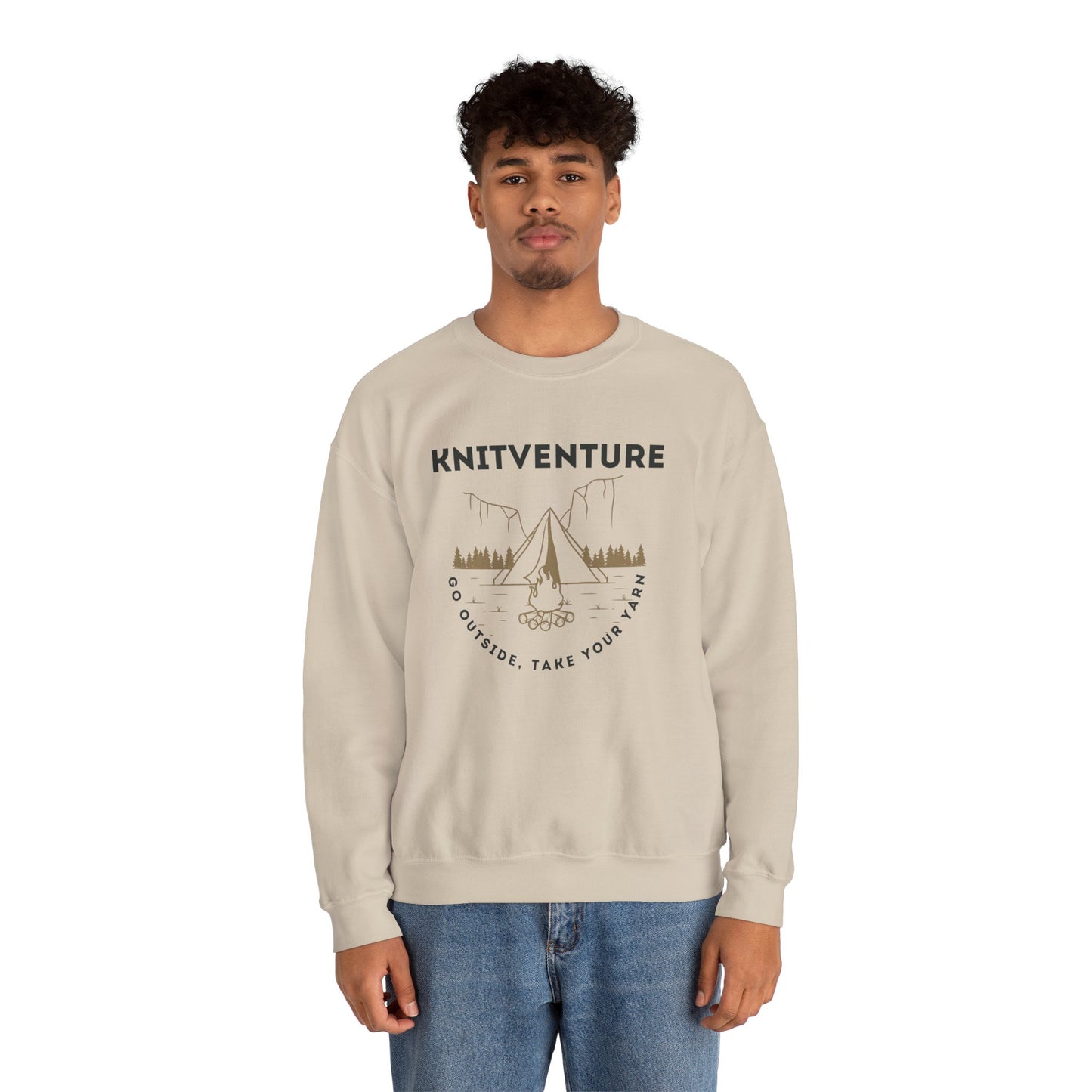 Knitventure Crewneck Sweatshirt – Camping Knitwear ‘Go Outside, Take Your Yarn’