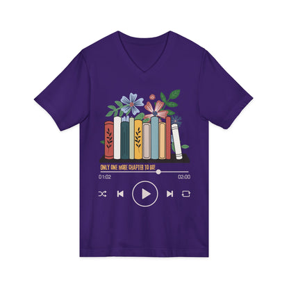 Audio Book Lover V‑Neck Tee  Only One More Chapter to Go Floral Bookshelf T‑Shirt