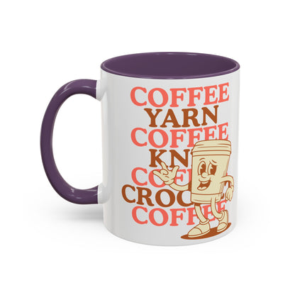 Coffee, Yarn, Knit, Crochet Coffee Mug | Retro Coffee Cup Design