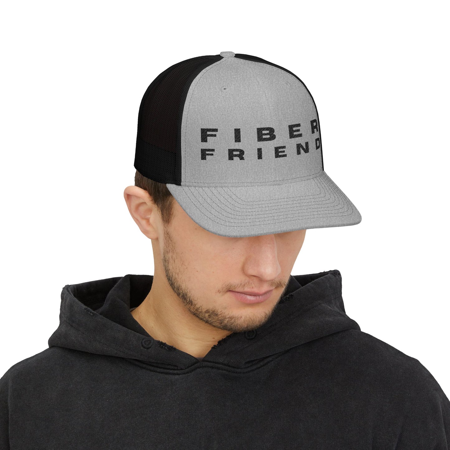 Fiber Friend Cap | Trucker Snapback Hat, Mesh Back Embroidered Text