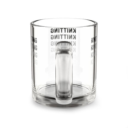 Glass Mug — 'KNITTING' Repeating Text 10oz Clear Coffee Tea Cup for Knitters