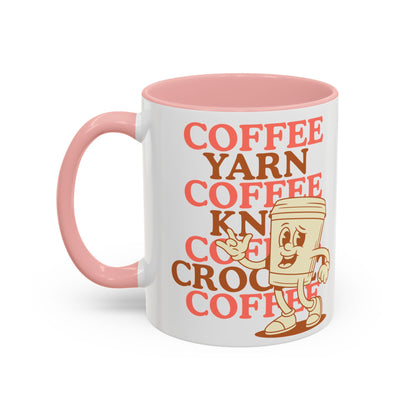 Coffee, Yarn, Knit, Crochet Coffee Mug | Retro Coffee Cup Design