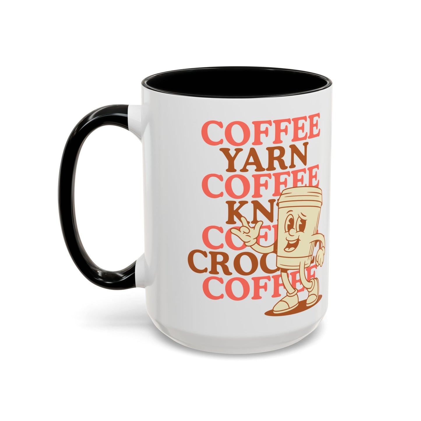 Coffee, Yarn, Knit, Crochet Coffee Mug | Retro Coffee Cup Design