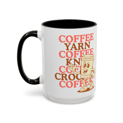 Coffee, Yarn, Knit, Crochet Coffee Mug | Retro Coffee Cup Design