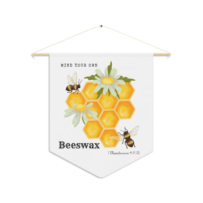 Beeswax Pennant Banner – Honeycomb & Bees Wall Hanging with “Mind Your Own Beeswax”