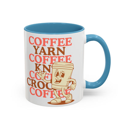 Coffee, Yarn, Knit, Crochet Coffee Mug | Retro Coffee Cup Design