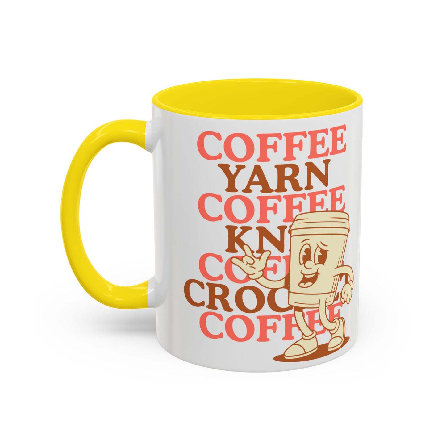 Coffee, Yarn, Knit, Crochet Coffee Mug | Retro Coffee Cup Design
