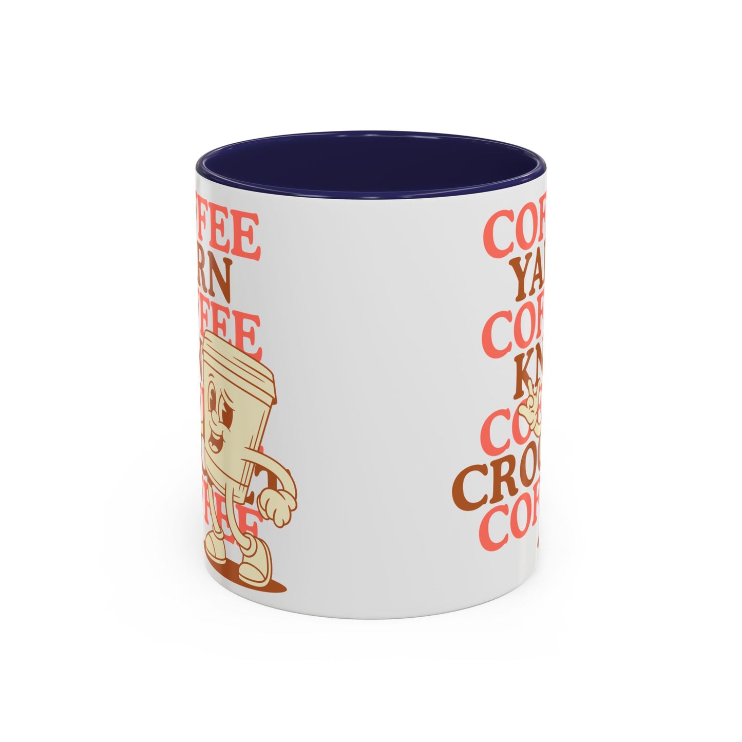 Coffee, Yarn, Knit, Crochet Coffee Mug | Retro Coffee Cup Design
