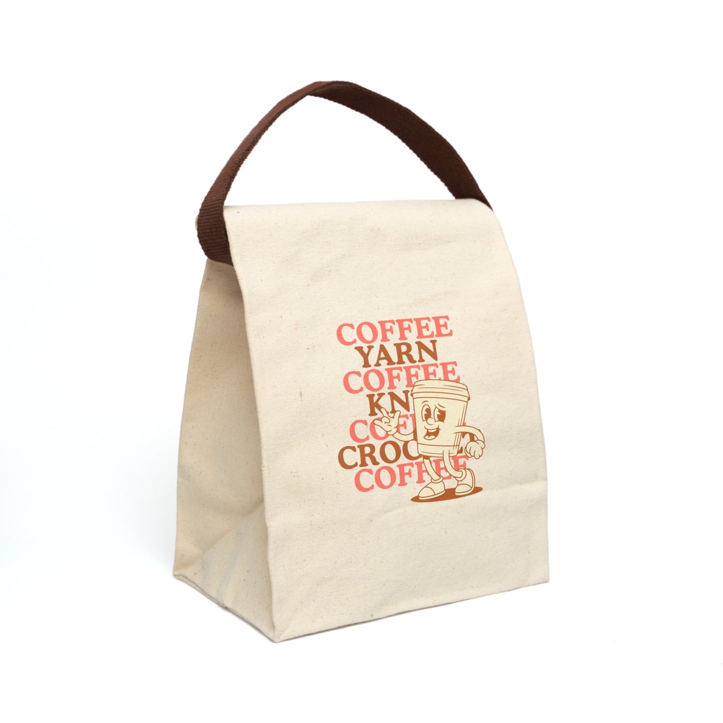Canvas Lunch Bag — Retro Coffee Cartoon "Coffee Yarn" Design