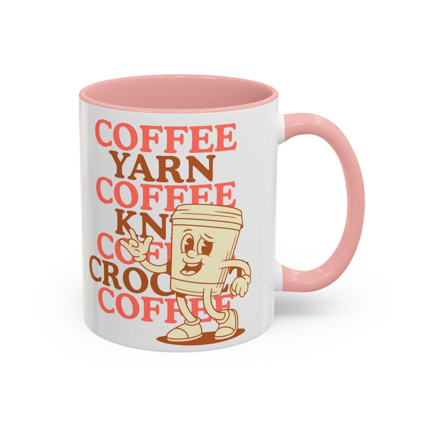 Coffee, Yarn, Knit, Crochet Coffee Mug | Retro Coffee Cup Design