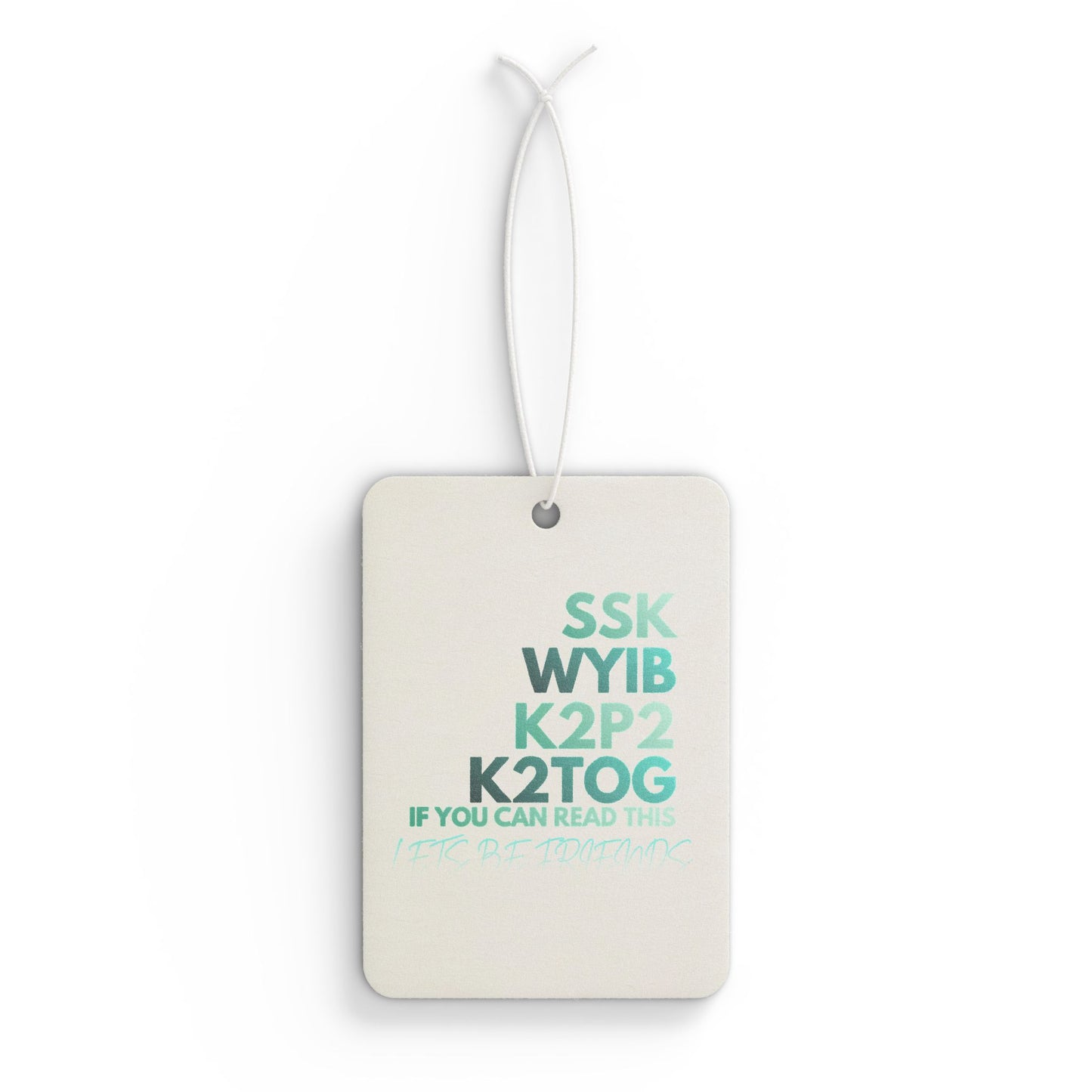 Knitters’ Code Car Air Freshener — SSK WYIB K2P2 K2TOG Design