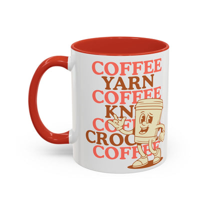 Coffee, Yarn, Knit, Crochet Coffee Mug | Retro Coffee Cup Design