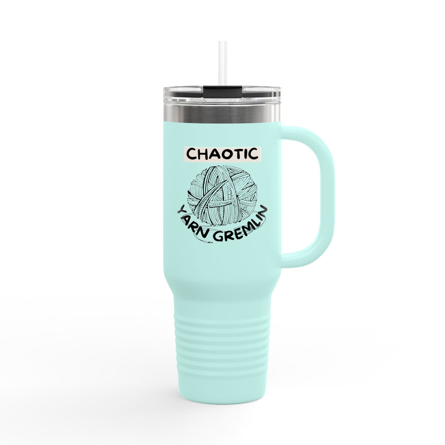 40oz Insulated Travel Mug — "Chaotic Yarn Gremlin" Knitting Lover Tumbler