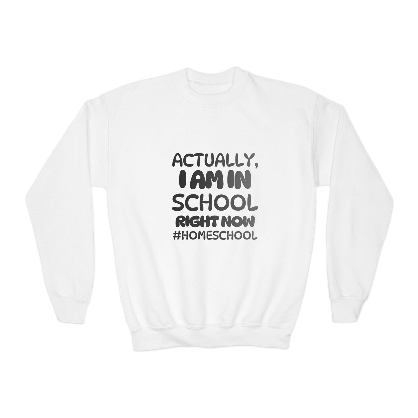 Actually I Am In School Right Now Homeschool Youth Sweatshirt  Funny Homeschooling Kid Shirt