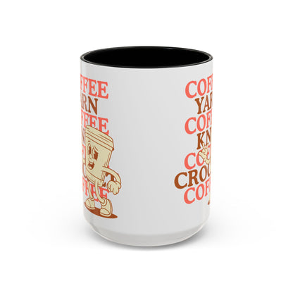 Coffee, Yarn, Knit, Crochet Coffee Mug | Retro Coffee Cup Design