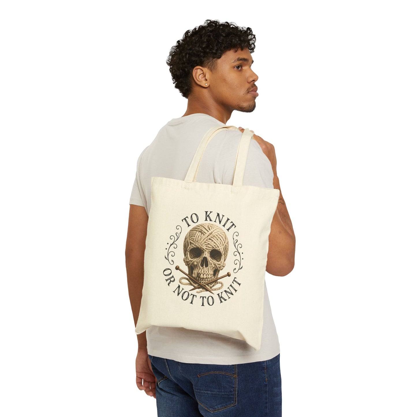 Knitting Skull Tote Bag — To Knit or Not to Knit Canvas Shopper