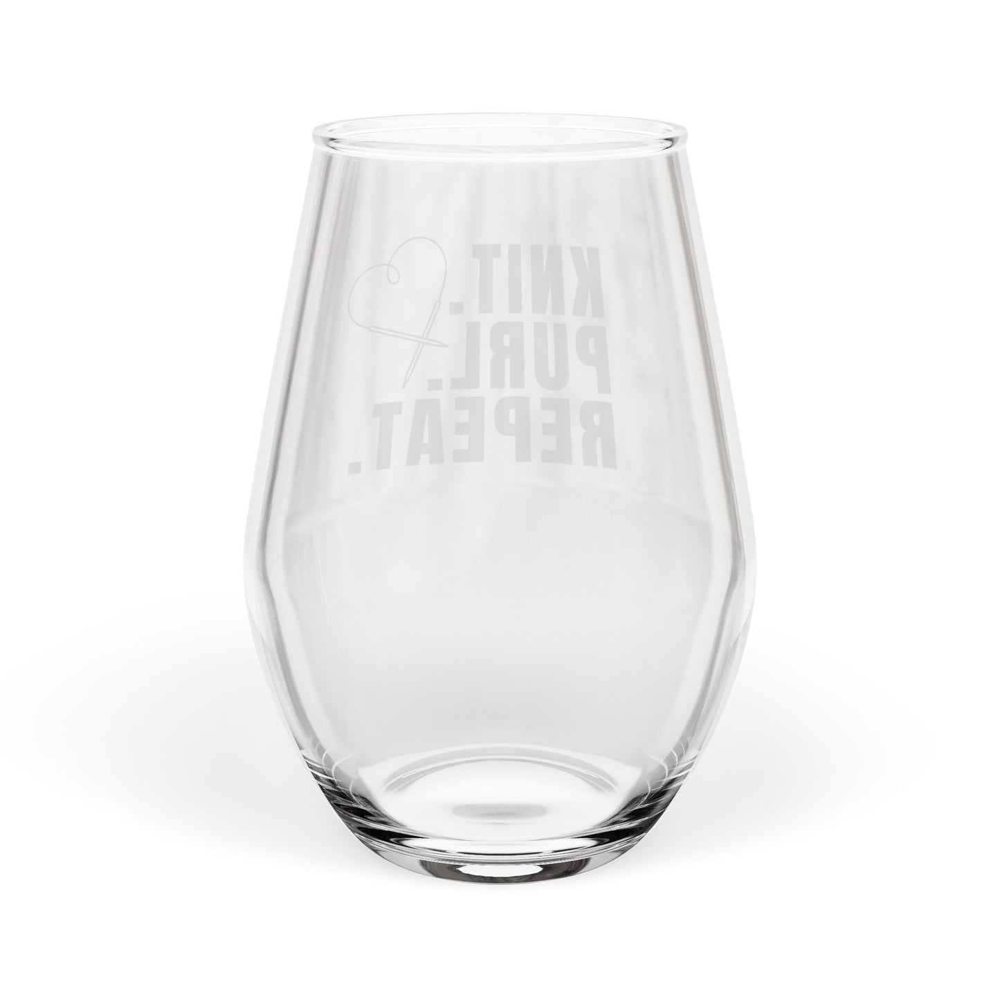 Stemless Wine Glass - "Knit. Purl. Repeat." Glass for Knitting Lovers