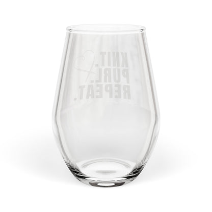 Stemless Wine Glass - "Knit. Purl. Repeat." Glass for Knitting Lovers