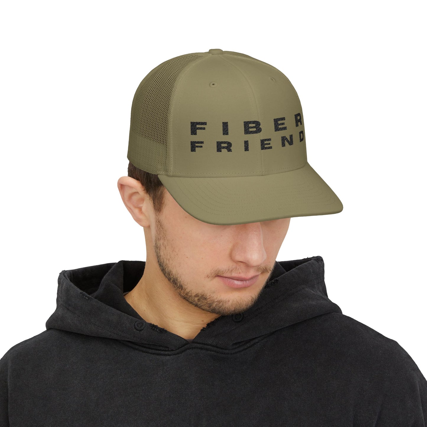 Fiber Friend Cap | Trucker Snapback Hat, Mesh Back Embroidered Text
