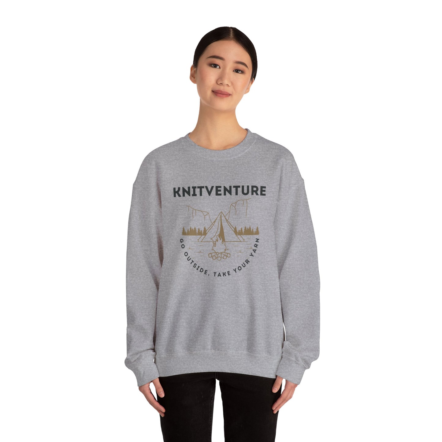 Knitventure Crewneck Sweatshirt – Camping Knitwear ‘Go Outside, Take Your Yarn’