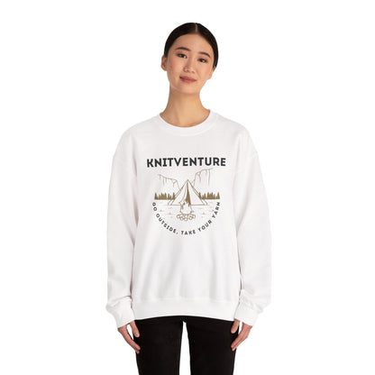 Knitventure Crewneck Sweatshirt – Camping Knitwear ‘Go Outside, Take Your Yarn’
