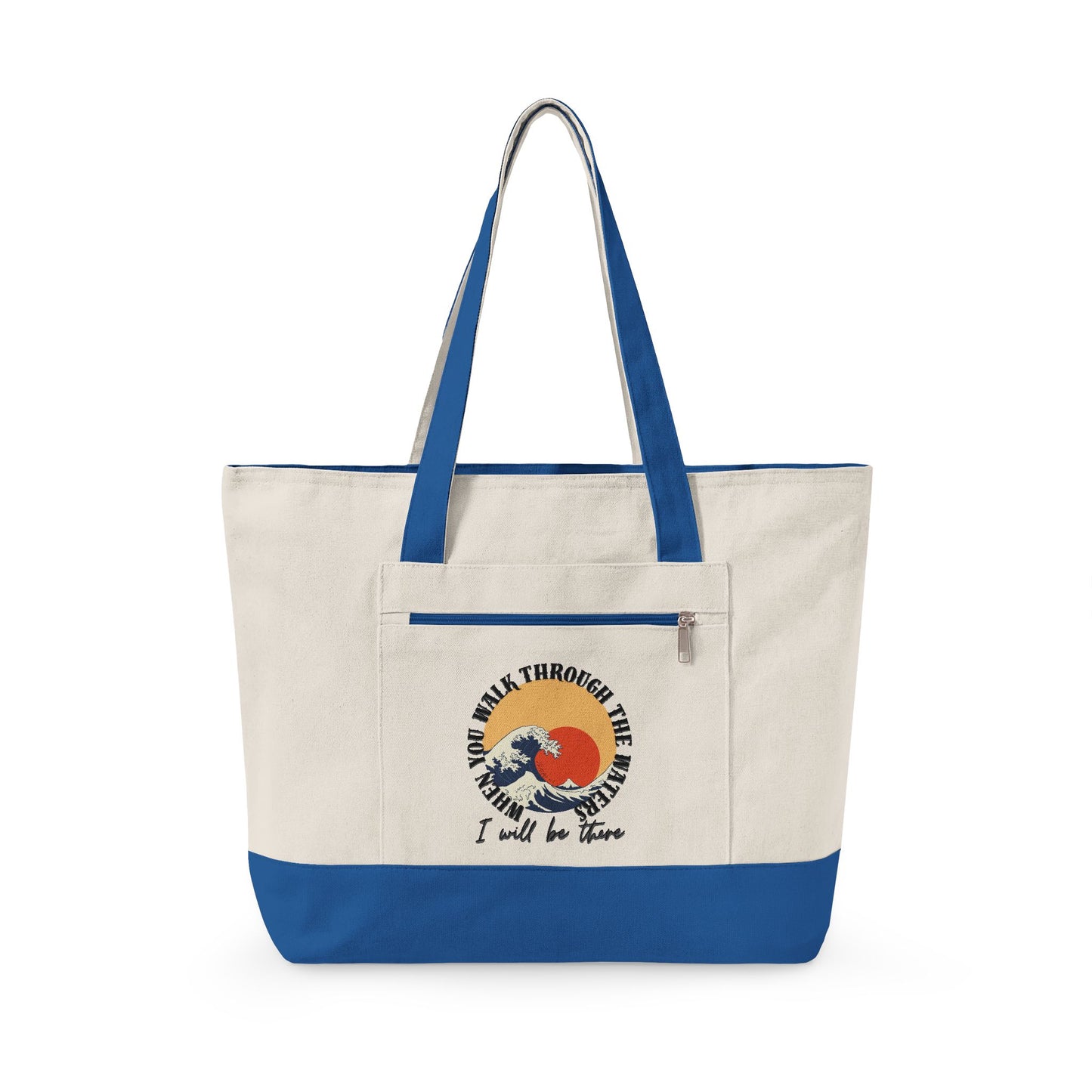 Canvas Tote Bag — Vintage Wave Sunset ‘I Walk the Waves’ Zippered Tote