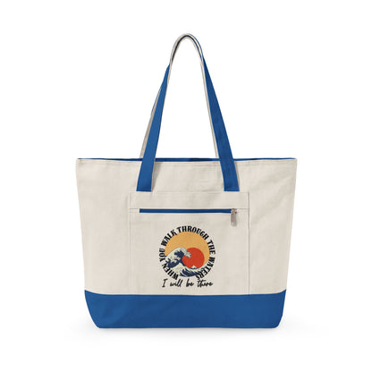 Canvas Tote Bag — Vintage Wave Sunset ‘I Walk the Waves’ Zippered Tote