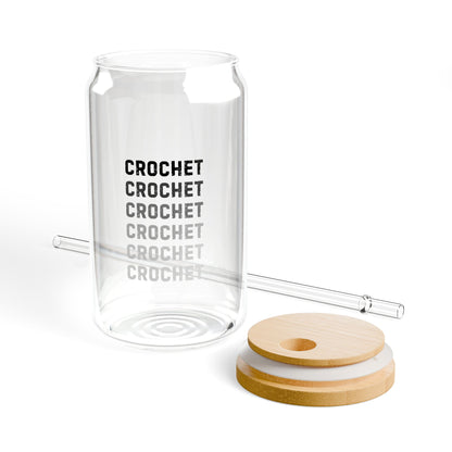 Crochet Glass Sipper Tumbler — 16oz Reusable Straw Cup