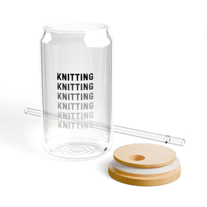 Knitting Glass Sipper 16oz – Eco Bamboo Lid Straw Cup for Knitter Gifts