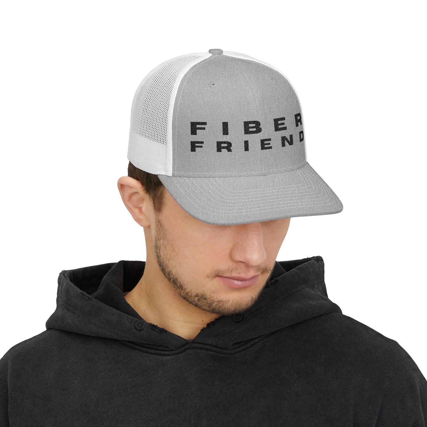 Fiber Friend Cap | Trucker Snapback Hat, Mesh Back Embroidered Text