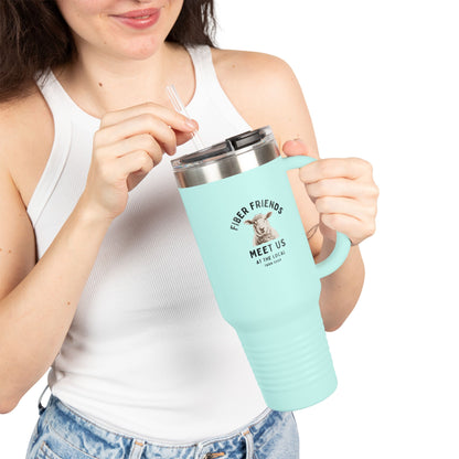 40oz Insulated Travel Mug - 'Fiber Friends Meet Us' Cute Sheep Design