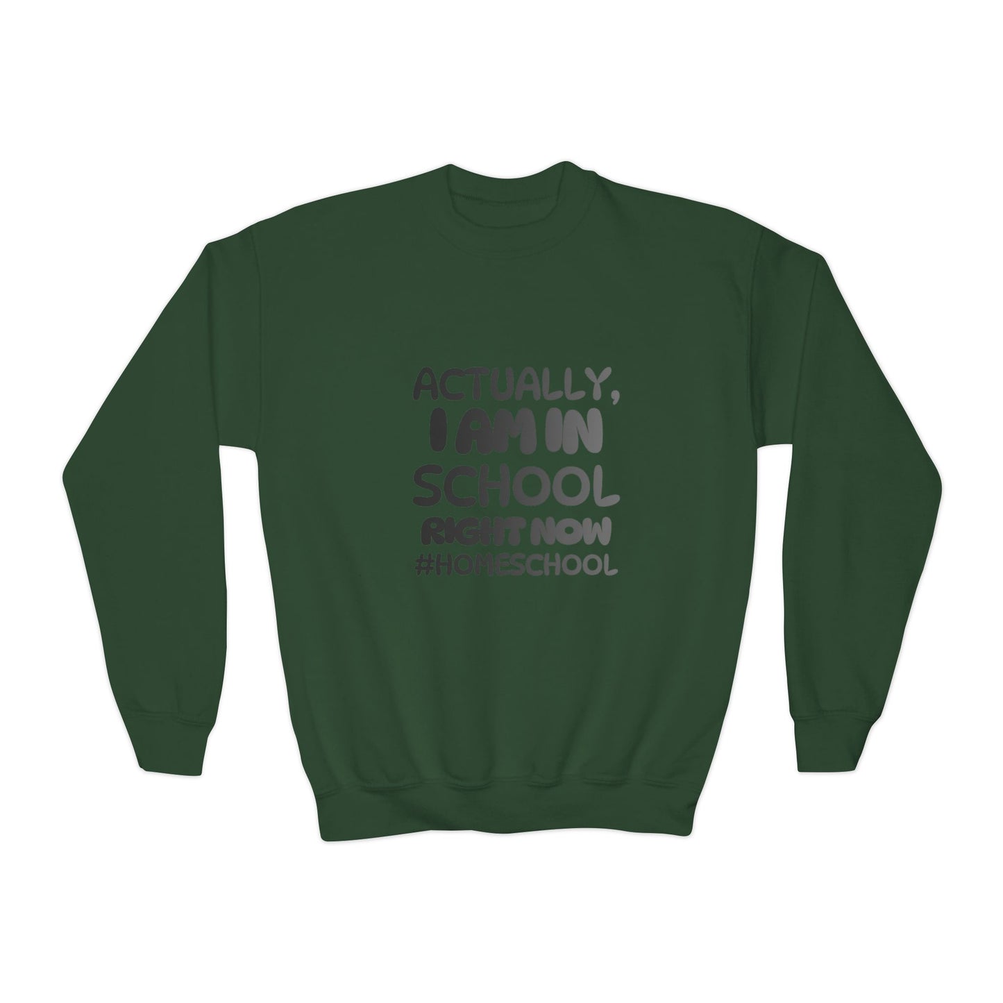 Actually I Am In School Right Now Homeschool Youth Sweatshirt  Funny Homeschooling Kid Shirt